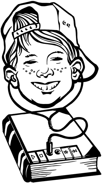 Smiling boy and music vinyl sticker. Customize on line.      Children 020-0224  